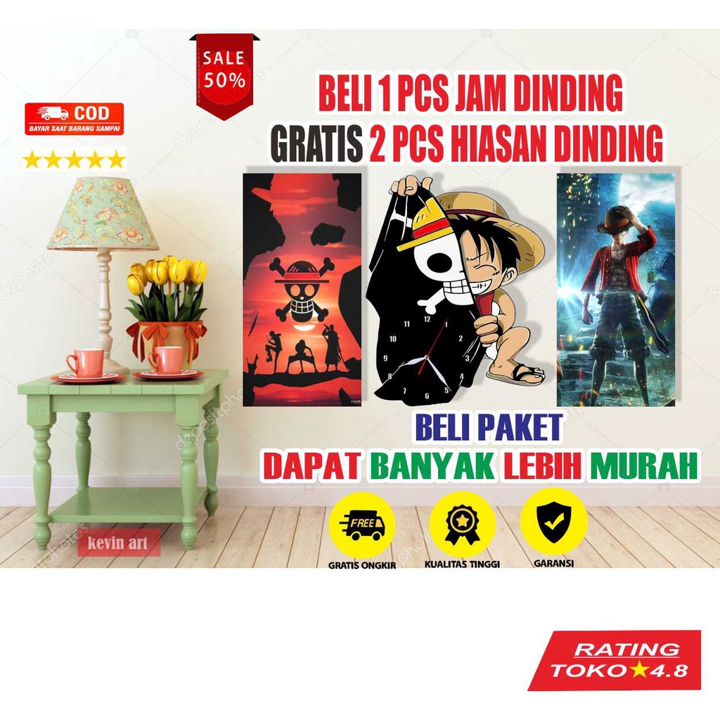 JAM DINDING UNIK KARAKTER ONE PIECE LUFFY BESAR UKURAN JUMBO KEREN MINIMALIS ARTISTIK DEKORASI DINDING KAMAR TIDUR HIASAN DINDING 1 SET MURAH AKSESORIS PERNAK PERNIK RUANGAN AESTHETIC KOLEKSI SERBA ONE PIECE PROMO POSTER DINDING WALL DECOR MODERN CUSTOM