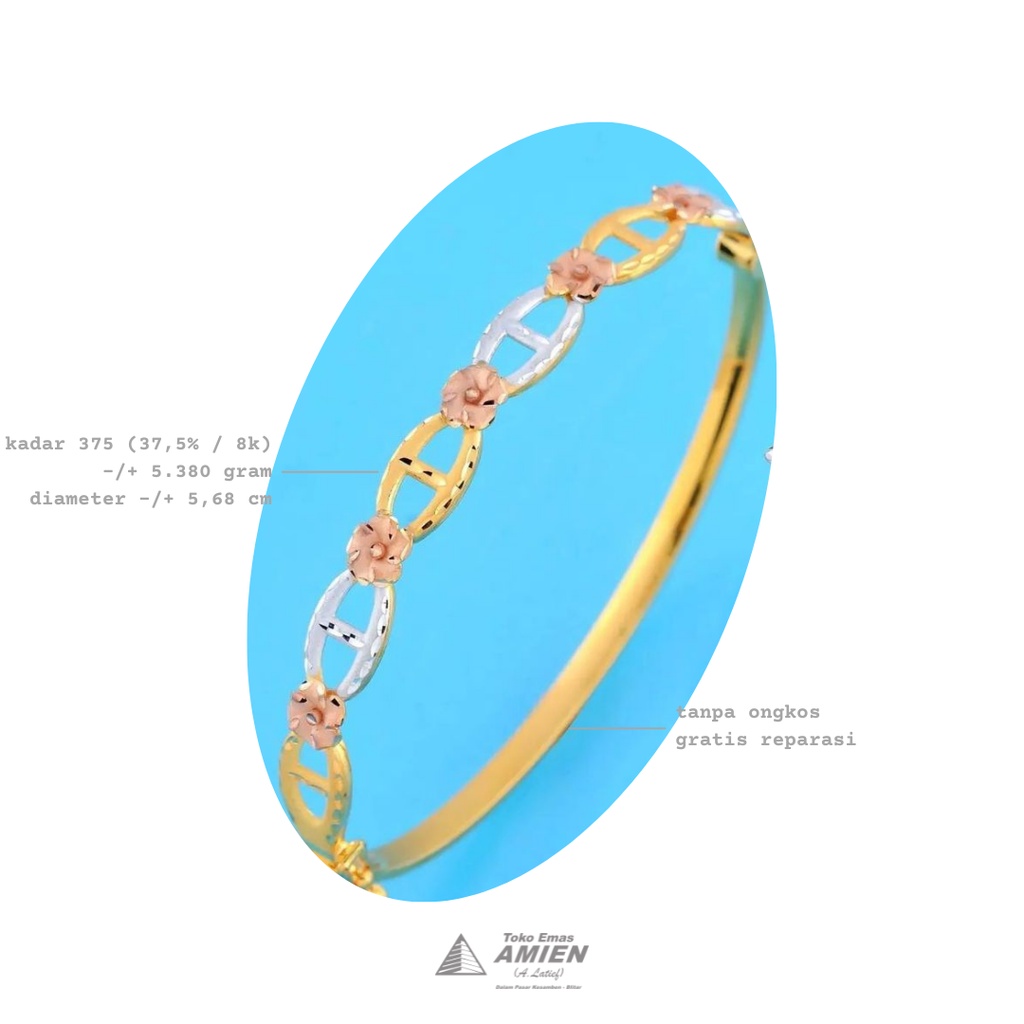Toko Emas Amien Gelang Emas Rose Gold Putih Asli UBS Kadar 375 (37,5% / 8K) 5.380 gram - Bangle Bung