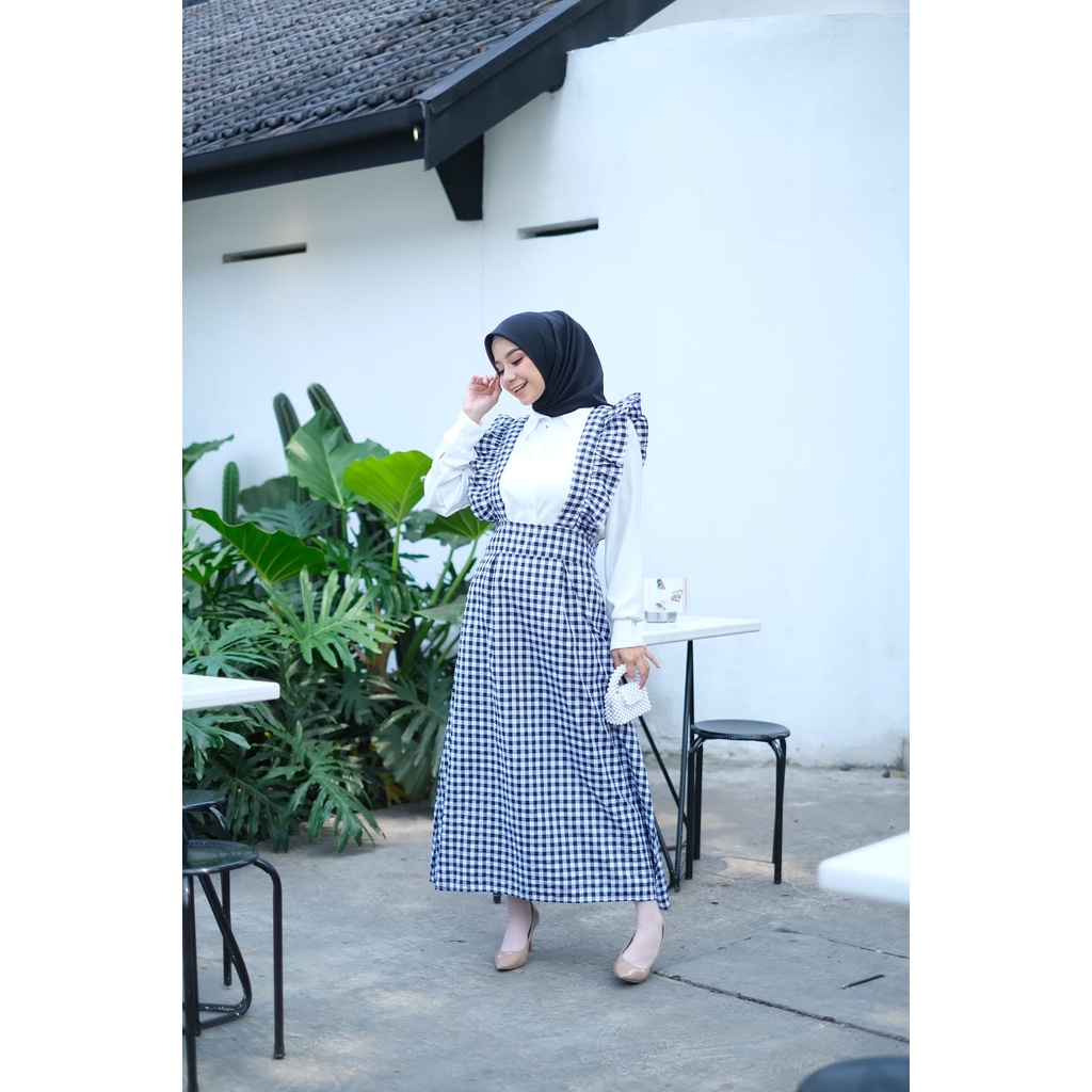 COD - Diana Set 2in1 Shirt + Plaid Dress Fit L Baju Setelan Wanita Remaja Korean Style Muslim Premium Kekinian PREMIUM BY ALFAZZA