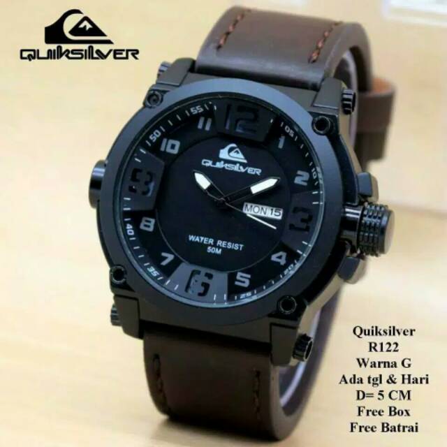 Terima Cod)Jam Tangan QuickSilver Tanggal Hari  Strap Kulit(Dikirim Dari Jakarta)