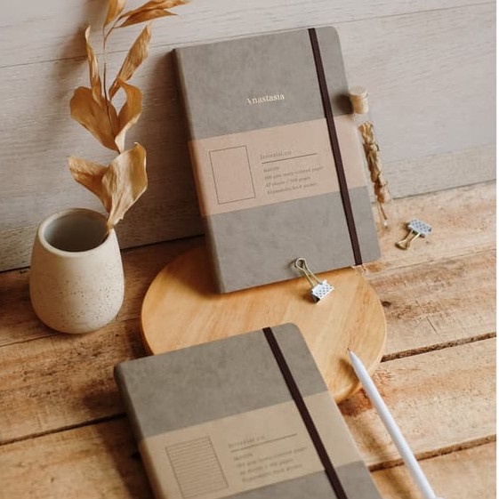 

(BISA COD) Mason Notebook Taupe Brown + custom nama / Buku Catatan Hadiah Unik - Line, Tanpa nama