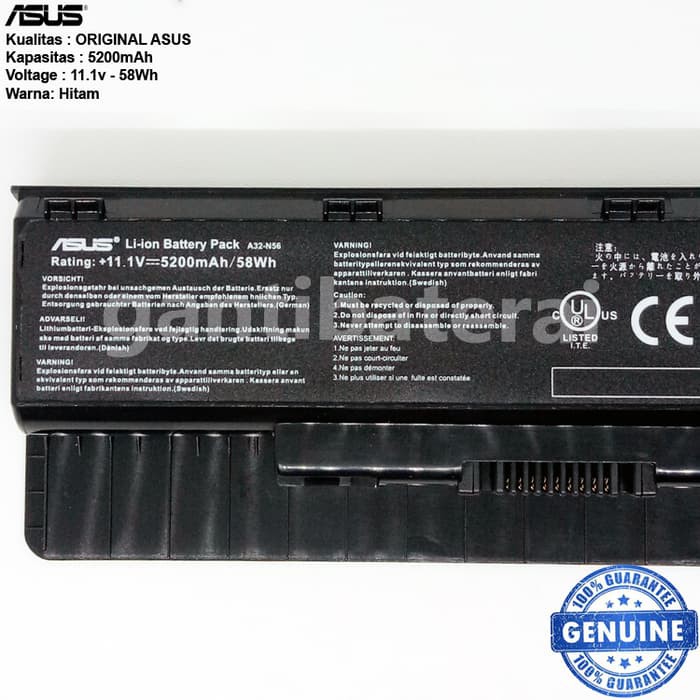 Original Baterai ASUS N46, N56, N76, N76, R500N, F45A, F55, A32-N56