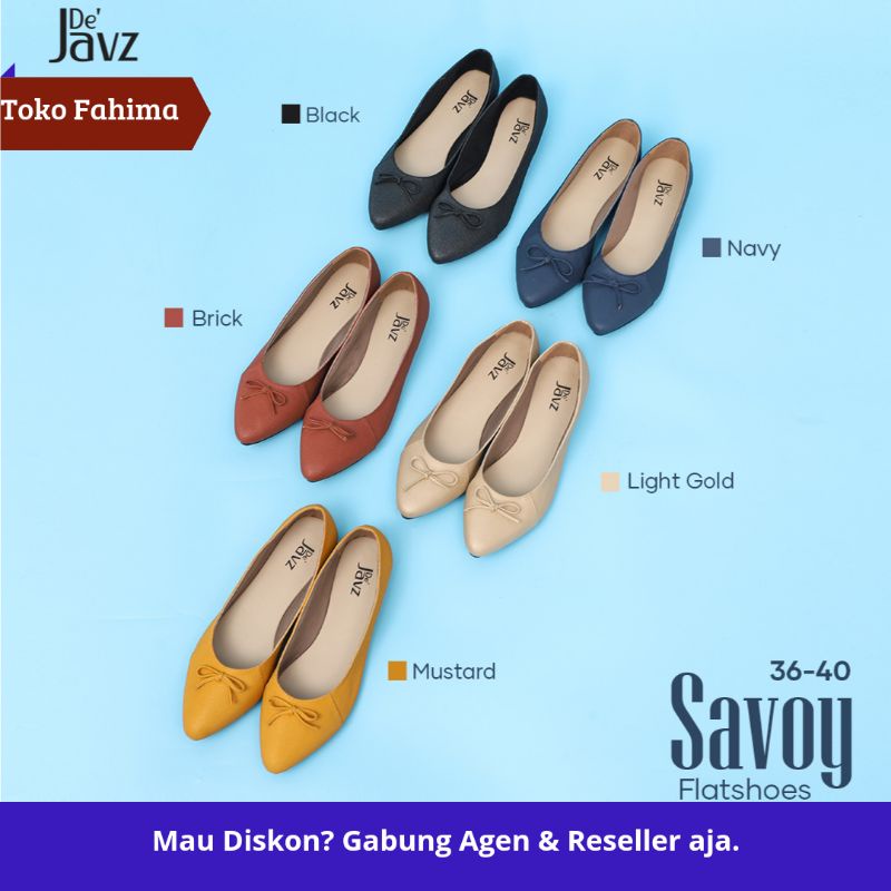 Sepatu Flatshoes Wanita Warna Hitam Navy Krem Mustard Cantik Anti Selip Aksen Pita Savoy DeJavz