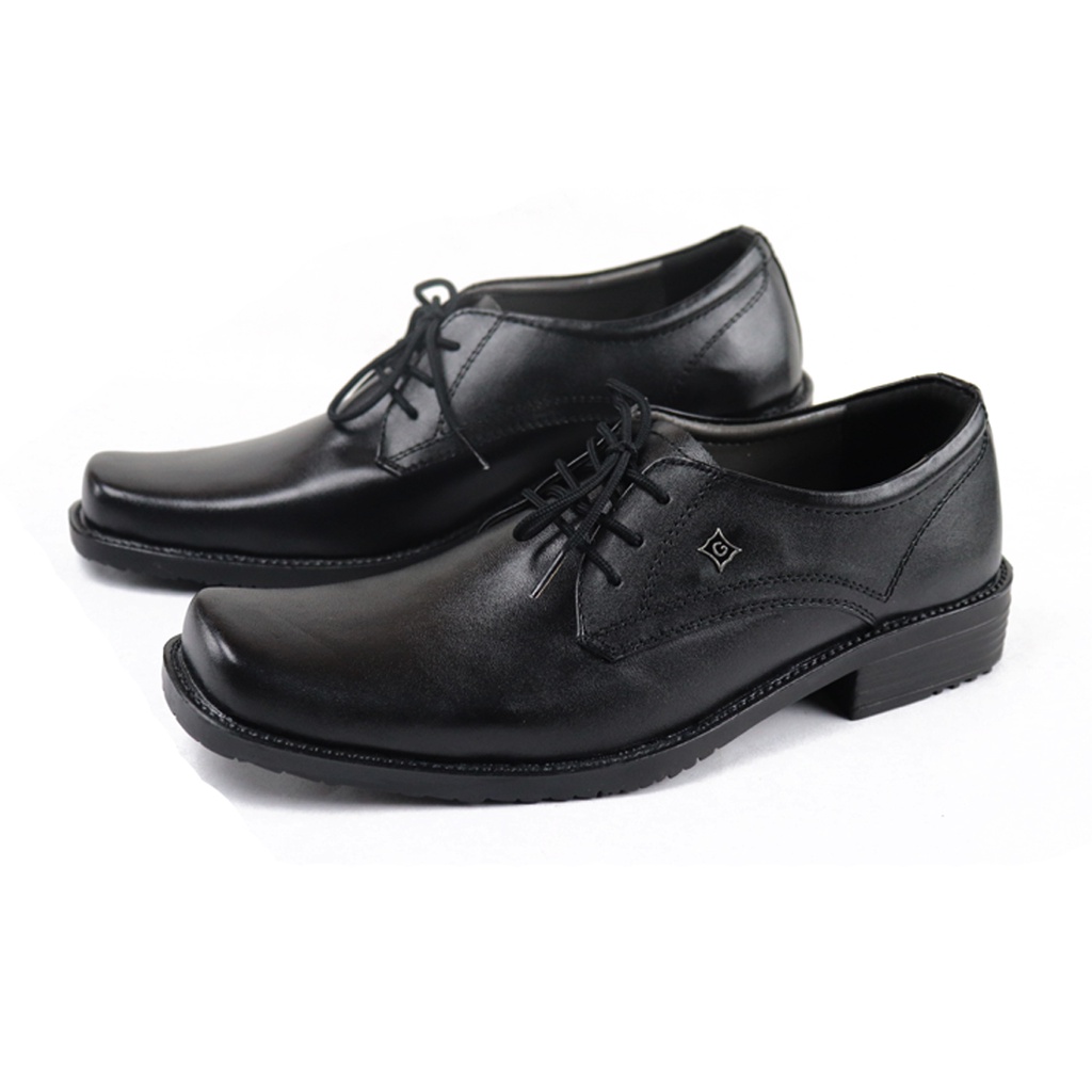 Sepatu Pria Pantofel Formal Sepatu Kerja Kulit Asli Model Tali GRUTTY AZ306 Hitam