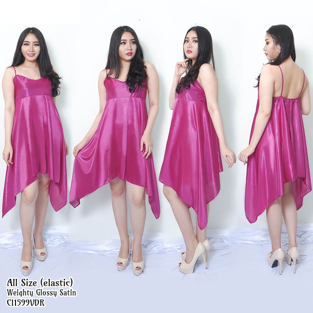 Dress Tanktop Wanita Baju Tidur Rok Runcing UNGU TUA Satin All size