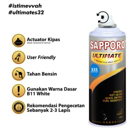 Cat Semprot Sapporo Ultimate S32 Light Blue / Cat Pilox Sapporo Ultimate Warna Biru Muda 400 ml