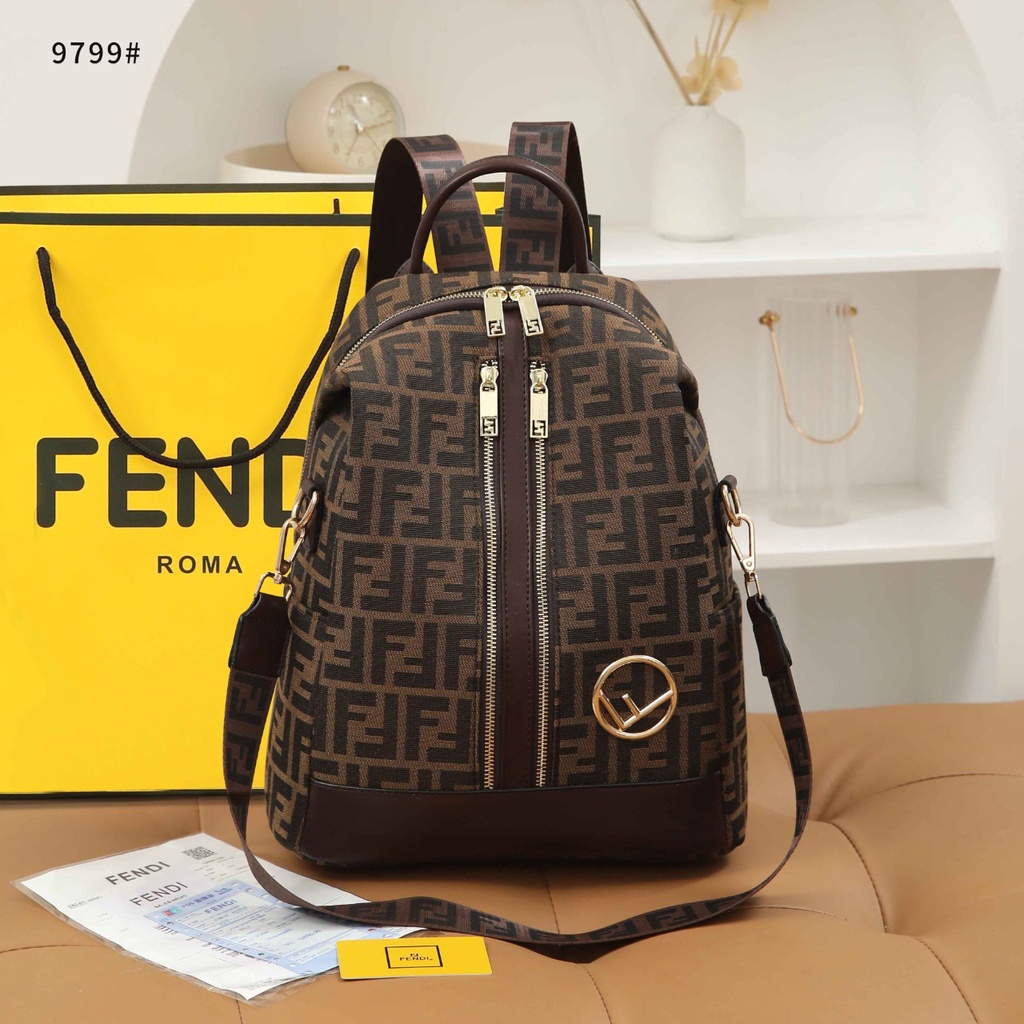 Logo Canvas Leather Backpack Shoulder Bag 9799