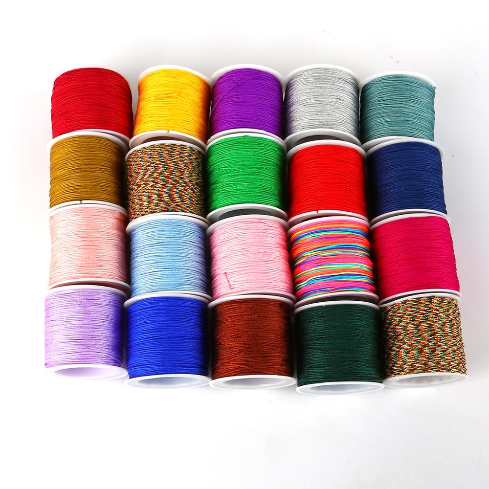 50meter/roll 0.8mm 24warna Benang Tali Nilon Simpul Cina Macrame Cord Gelang Braided String Thread Untuk Aksesoris Jahit Pakaian DIY