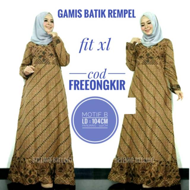 Gamis Batik Rempel Muslimah Longdress  Fit XL / Dress Wanita Hijab Batik Rempel Berkualitas