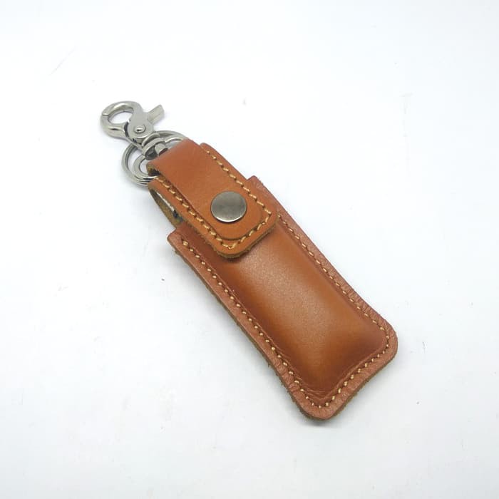 gantungan dompet tempat korek gas kulit asli - lighter - tan PHAC305