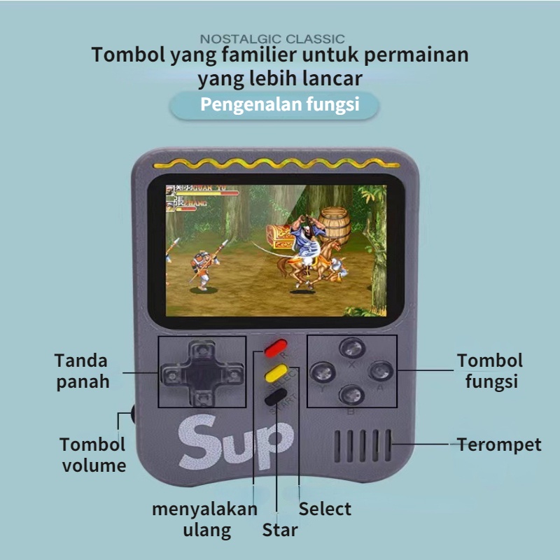 Konsol game genggam 2,4 inci 500 game nostalgia klasik pertempuran ganda multi-warna