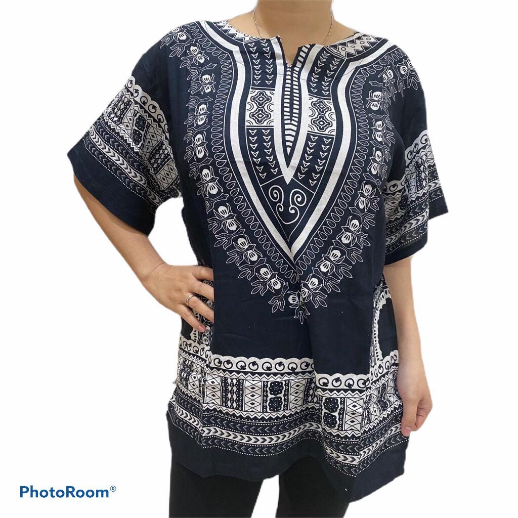 Atasan Unisex Baju Bali Motif Dashiki Hitam Putih