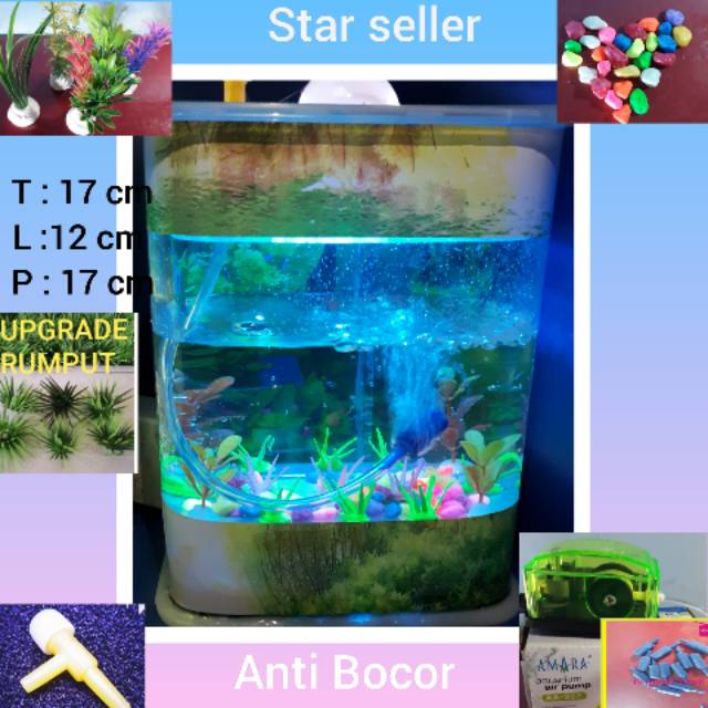 AQUARIUM MINI Ikan Hias & Cupang & Guppy bisa Lampu tidur MESIN AERATOR