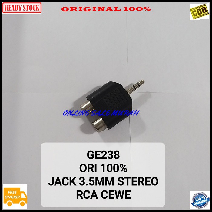 G238 Ori 100% jack 3,5 mm cowo jek rca cewe adapter konektor sambungan splitter audio sound extension penyambung suara headset headphone converter female male canon aux dvd ampli stereo original G238   JACK 3,5 MM COWO DAN RCA CEWE  BISA DIPAKAI BOLAK BAL