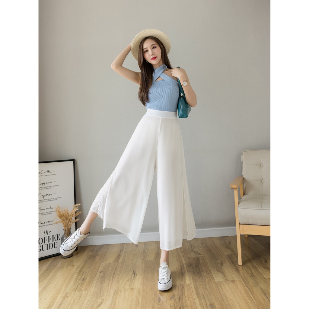 【Blossom】Korean Solid High Waist Wide Leg Pants 7262