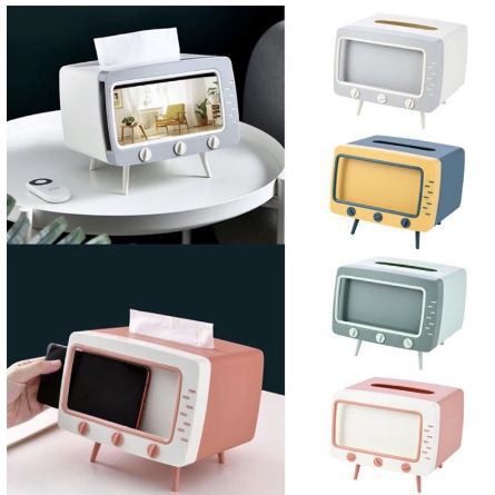 MurmerOfficial R276 KOTAK TISSUE BOX ORGANIZER BENTUK TV TEMPAT TISU+ STAND PHONE HOLDER HOME OFFICE