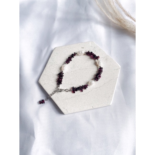 Gelang Batu Alam/Gelang Batu Pecah/Gelang Mutiara/Gelang Wanita Korea/Gelang Etnik Simpel-Garnet (Pm)