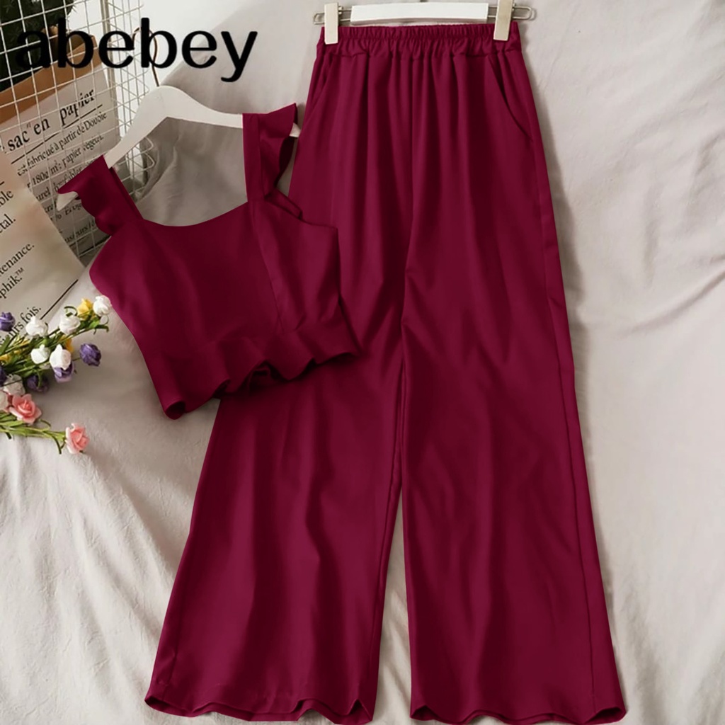 ZRS Setelan 2in1 Audrey Moscrepe Premium UK L-XL LD 90 CM PJ 47 CM Celana Pinggang Karet  PJ 94 CM