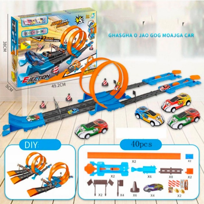 Mainan Anak Diy Track Racing Mobil City Power  Racing Ejection 40Pcs - Ejection Racing LIMITED