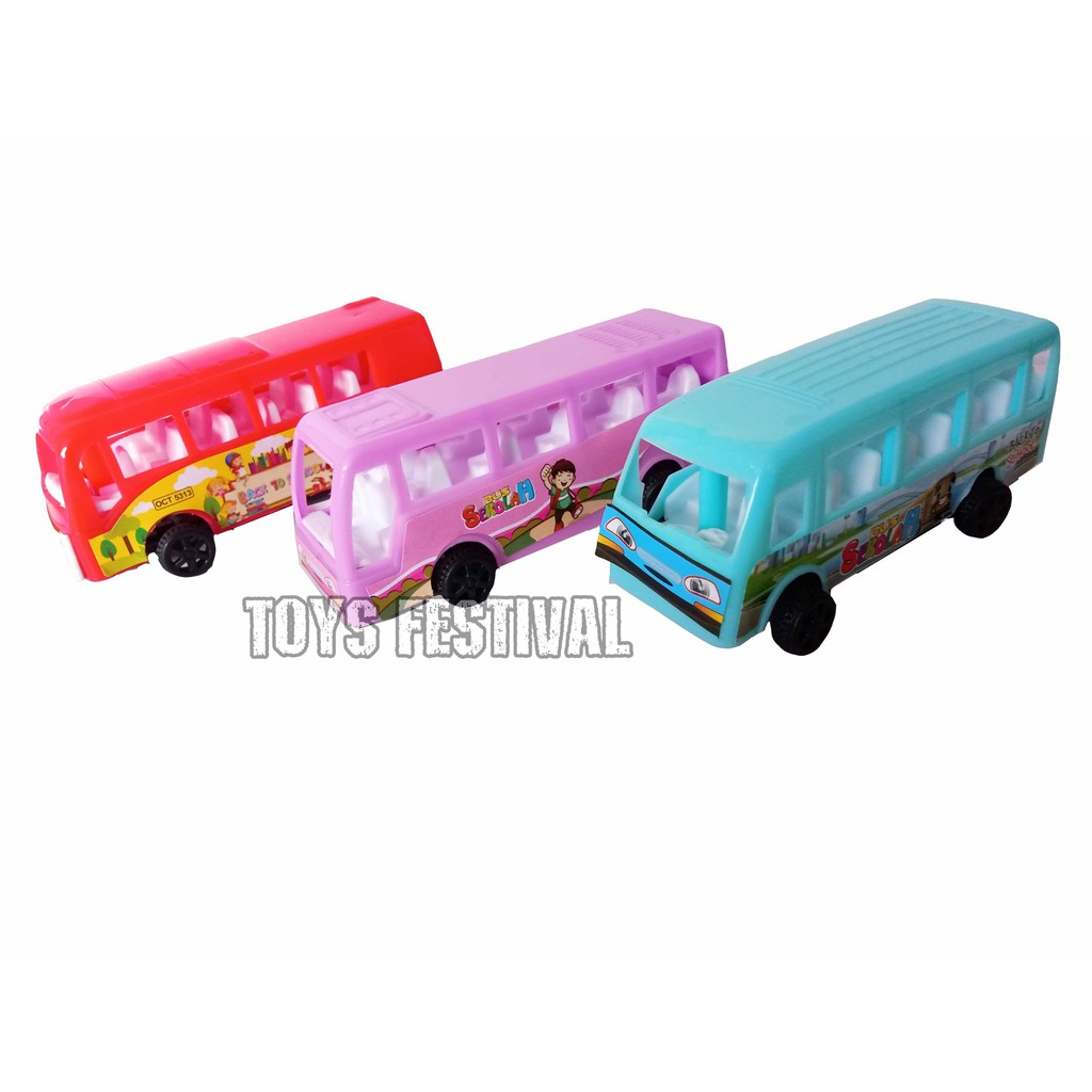 Isi 6 pcs Mainan Kendaraan Bus Sekolah Freewheel Multiwarna