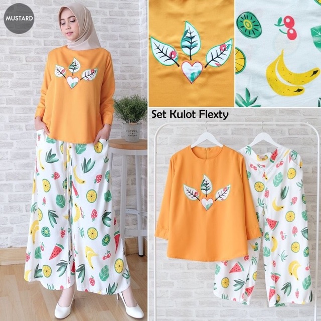 Set Kulot Flexty Mustard,Navy,Hitam 3 warna