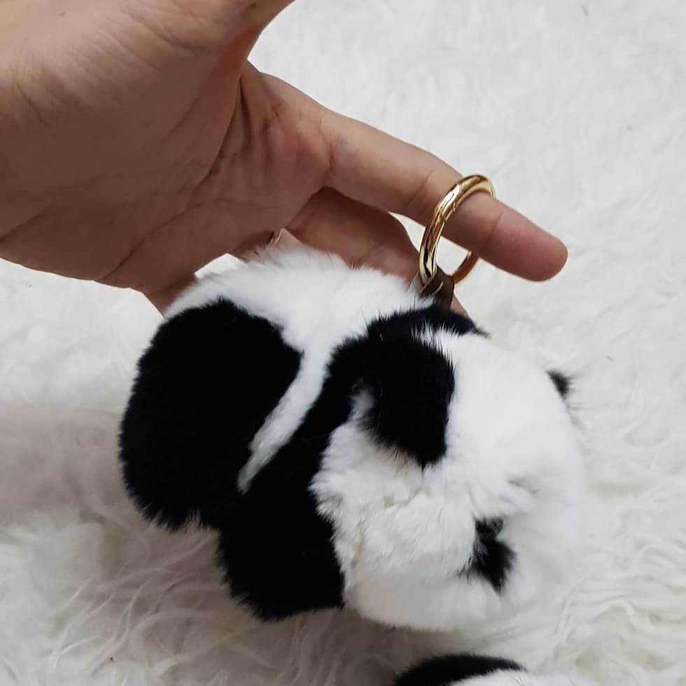 fluffy panda doll rabbit fur bagcharm