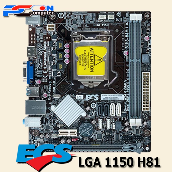 Mobo Mainboard Motherboard H81 ECS Intel Socket LGA 1150 ONBOARD DDR3