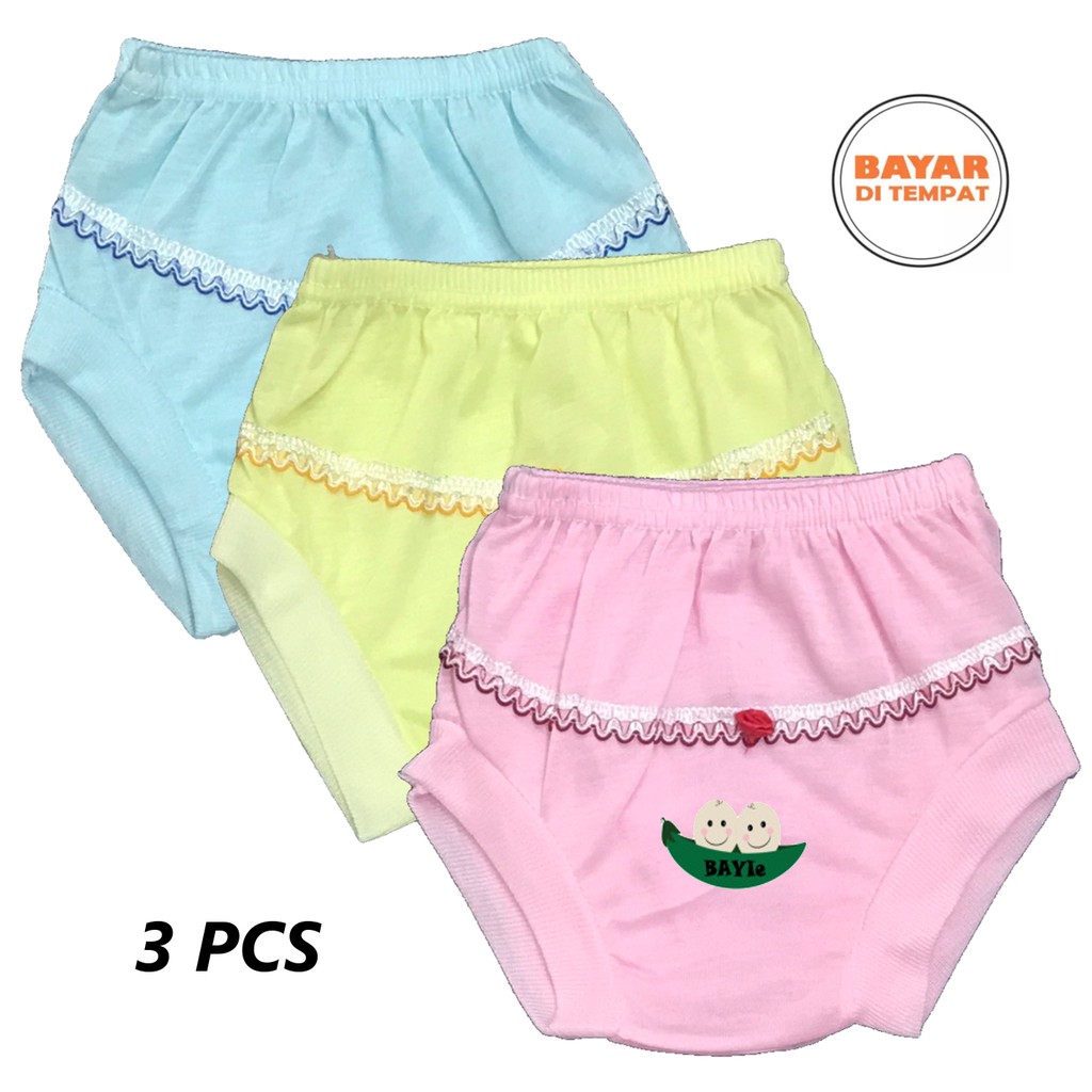 BAYIe - 3 Pcs Celana Segitiga Bayi Perempuan motif Renda BILLAH umur 0-6 bulan/celana kodok Murah