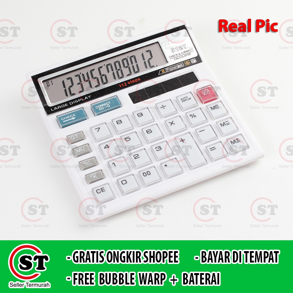 

[BAYAR DI TEMPAT] Kalkulator Cityzenn 512 12 Digits / Calculator 512 Cek Ulang 12 Angka Putih