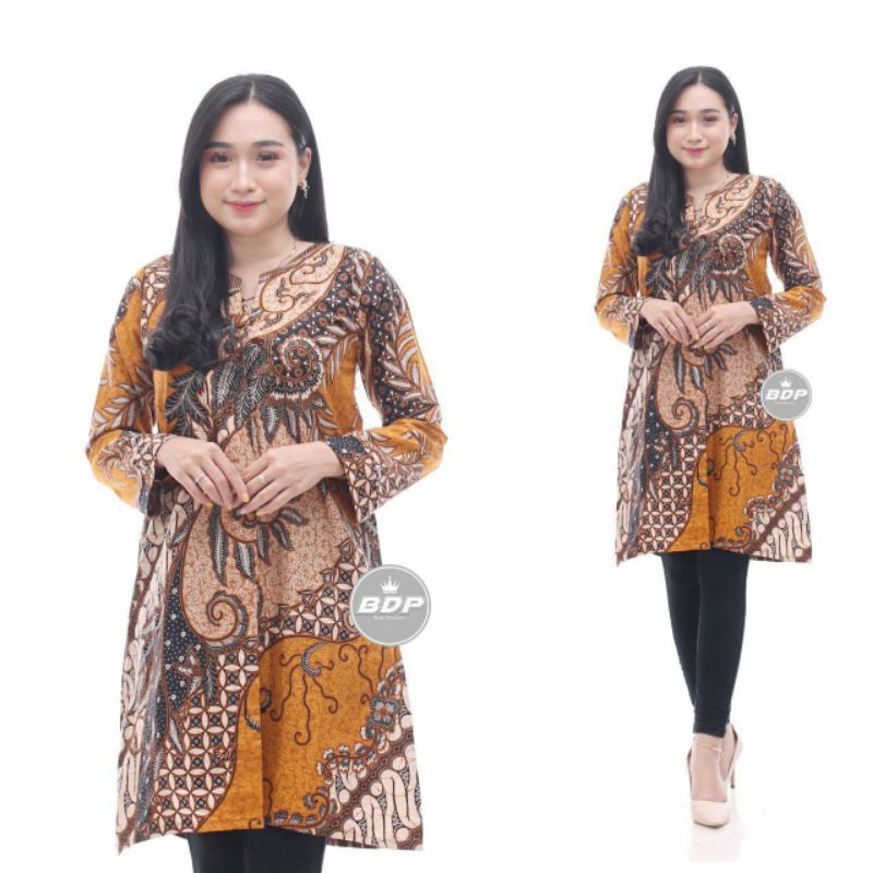 M L XL XXL KONDANGAN KERJA KANTOR ATASAN BATIK WANITA LENGAN PANJANG TUNIK DRESS BATIK MIDI DRESS WA
