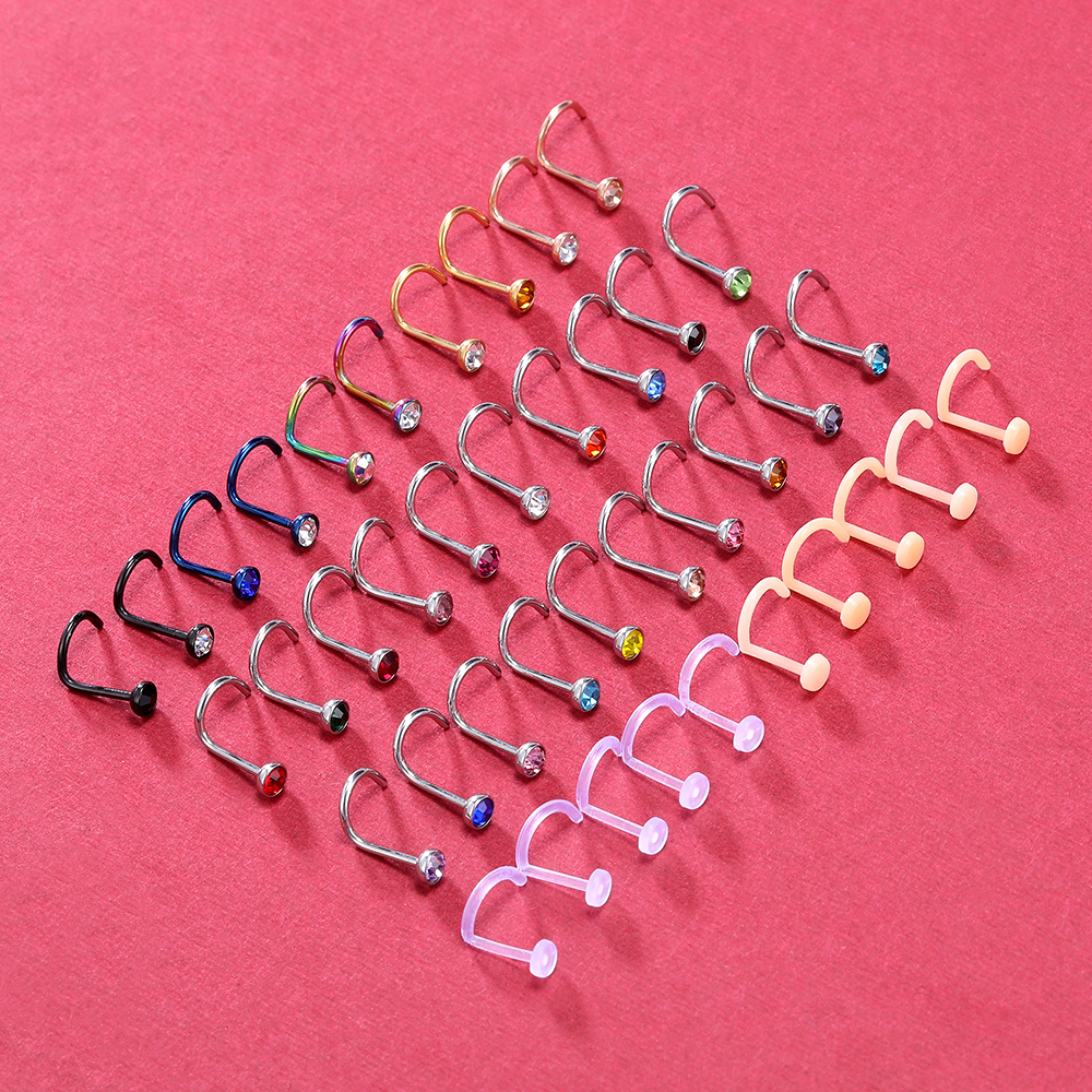 40pcs / Set Anting Tindik Hidung / Telinga Bahan Akrilik + Stainless Steel 316l 20g Gaya Punk