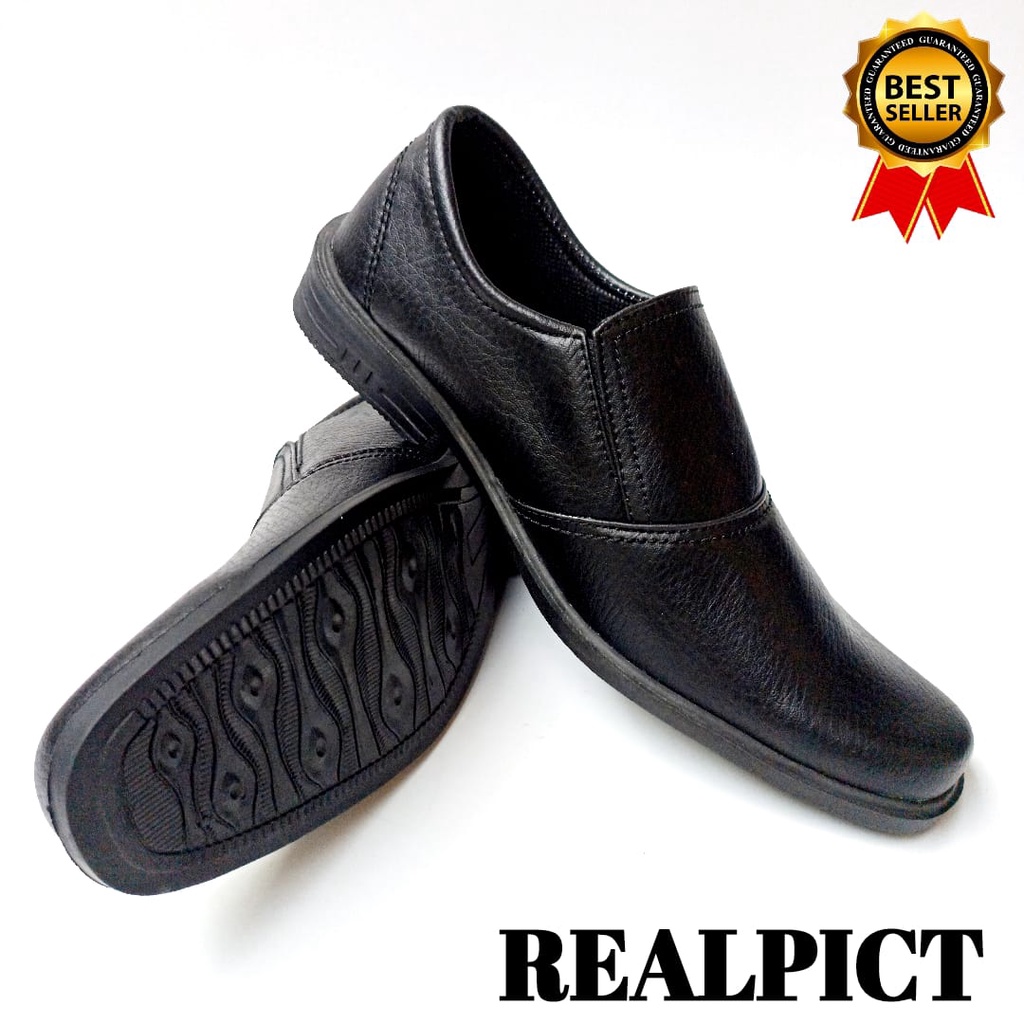 SEPATU PANTOFEL PRIA HITAM/SEPATU KULIT PRIA ASLI/SEPATU KERJA SLIP ON