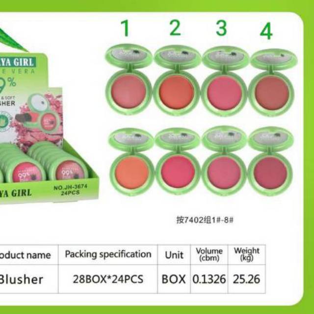 BLUSH ON ALOEVERA 8 .cOLOUR / free kuas