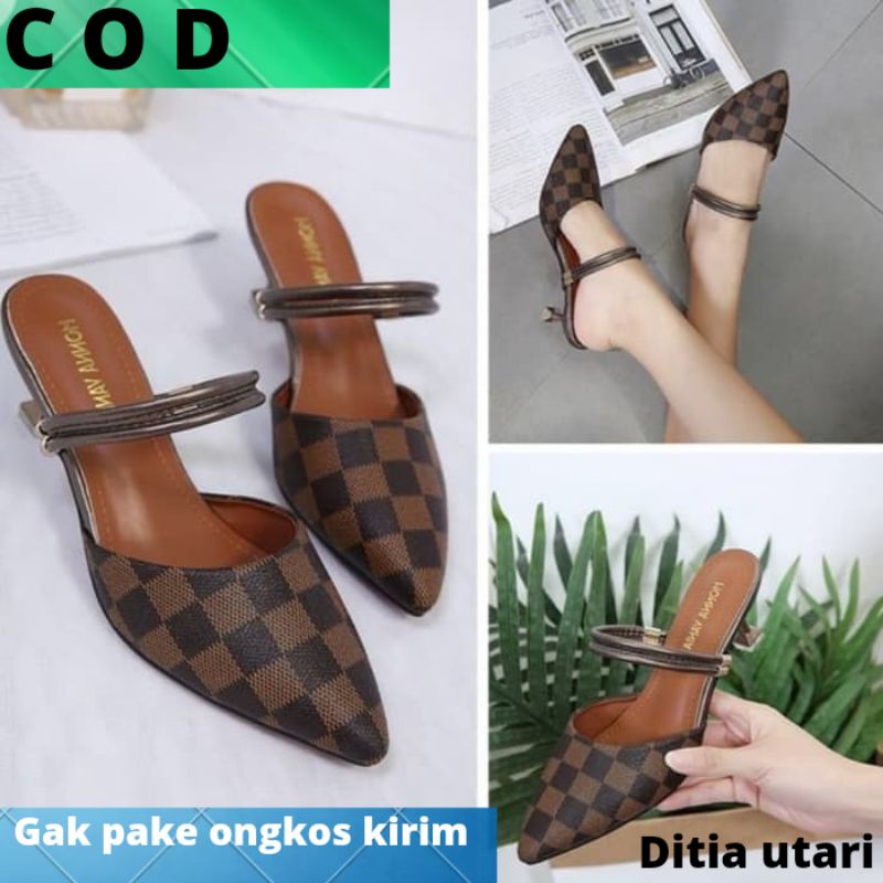 HIGH HEELS LV KOTAK F06 COKLAT high heels terlaris high heels kekinian high heels terbaru fashion wa