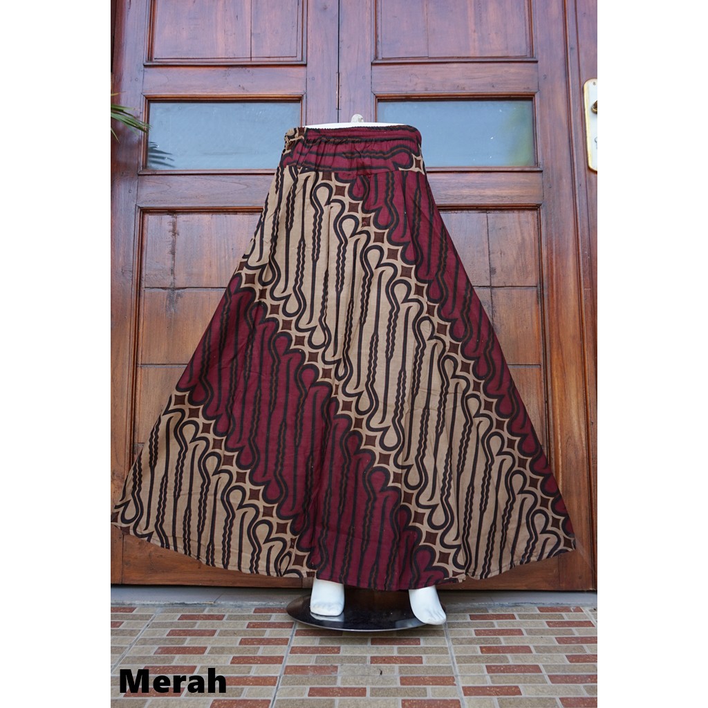 rok batik panjang klok payung bahan katun RB05 parang merah