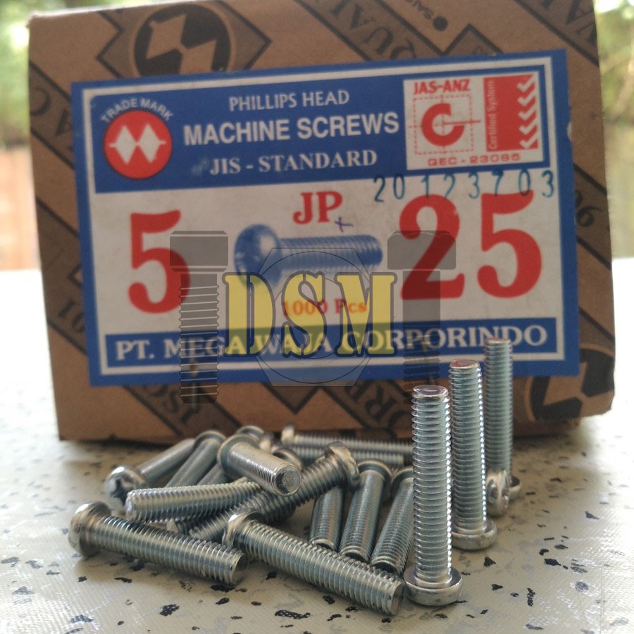 (100pcs) Galvanis Baut JP M5x25 / Machine Screw M5 Kepala Obeng Bulat