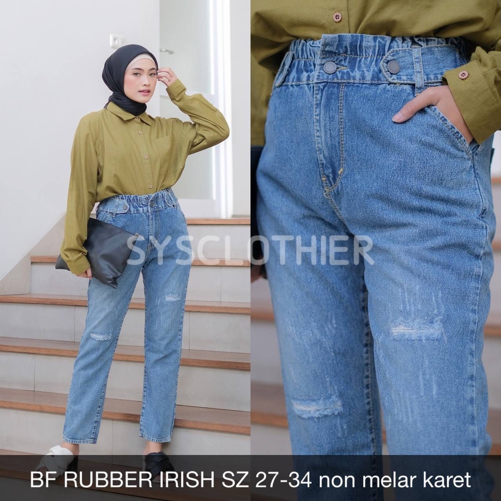 CELANA JEANS WANITA UKURAN NORMAL &amp; JUMBO BF RUBBER IRISH SERIES