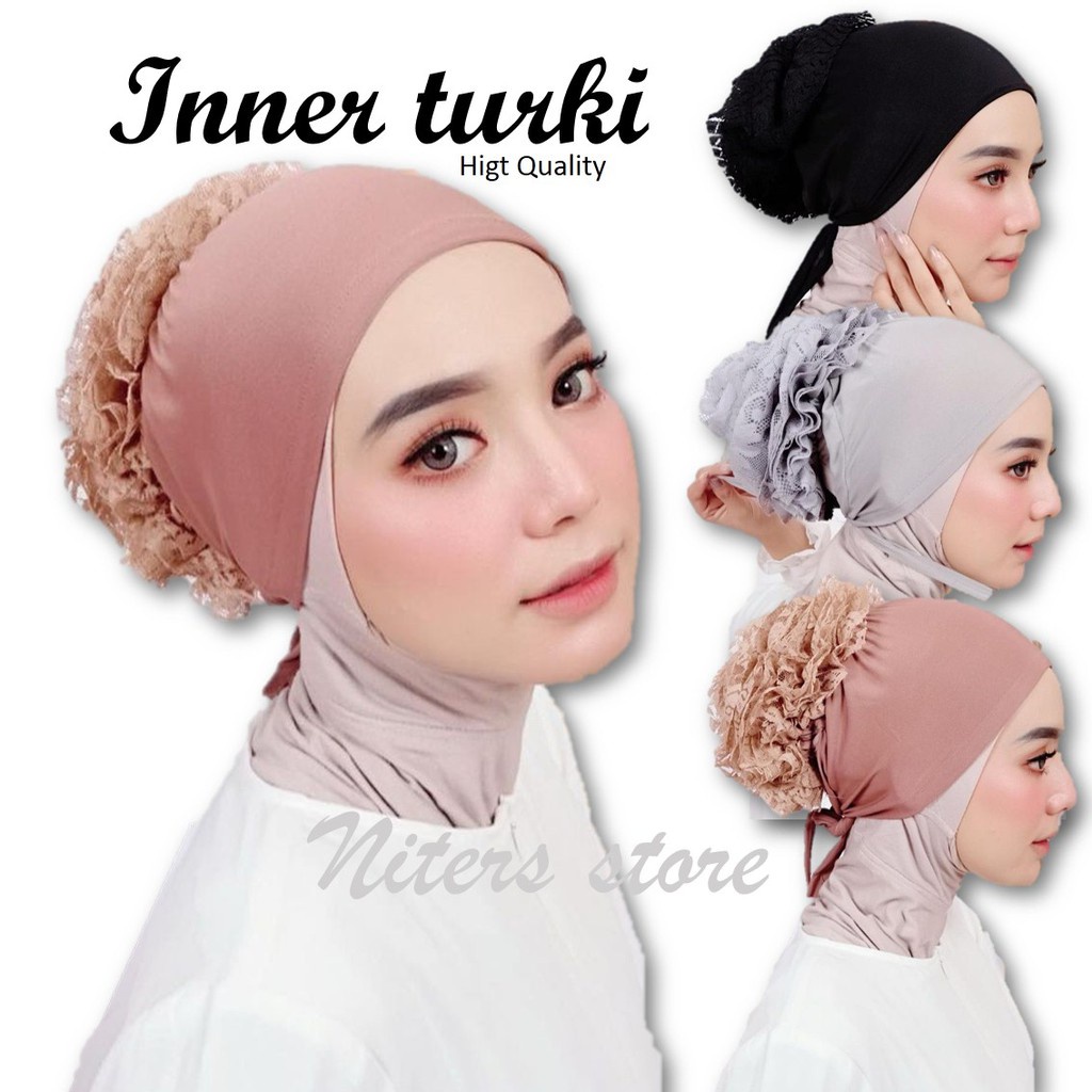 (GROSIR) Ciput Inner Hijab Turki Cepol Renda Premium Brukat Polos Daleman Kerudung Ciput Cempol Anti