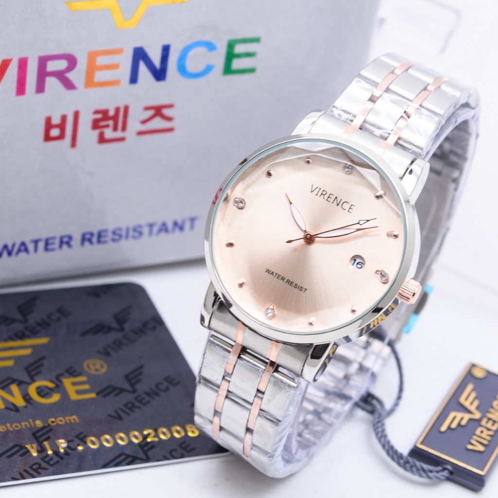 BEST SELLER JAM TANGAN WANITA VIRENCE R87 TALI RANTAI TANGGAL AKTIF KACA MOTIF DM 3.7CM FREE BOX &amp; BATERAI || JAM TANGAN FASHION WANITA JAM TANGAN CEWEK MURAH