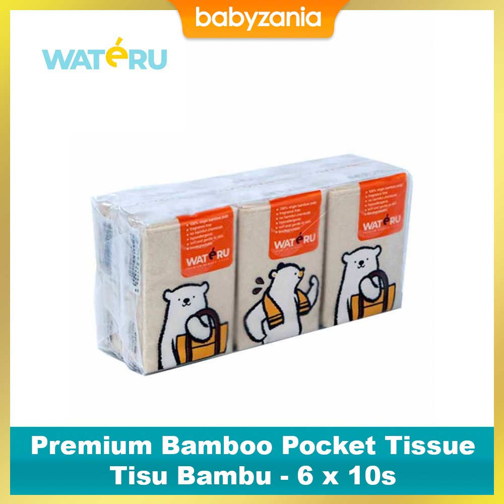 Wateru Natural Premium Bamboo Pocket Tissue / Tisu Bambu - 6 x 10 s