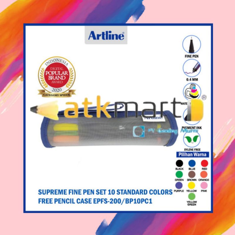 

Artline Supreme Fine Set 10 Standard Colors Free Pencil Case