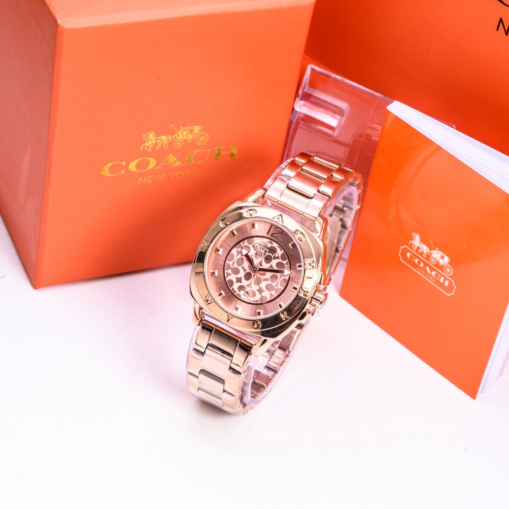 BEST SELLER JAM TANGAN WANITA COACH RANTAI STAINLESS TANGGAL AKTIF DIAMETER 3,2 CM || JAM TANGAN MURAH CEWEK FASHION