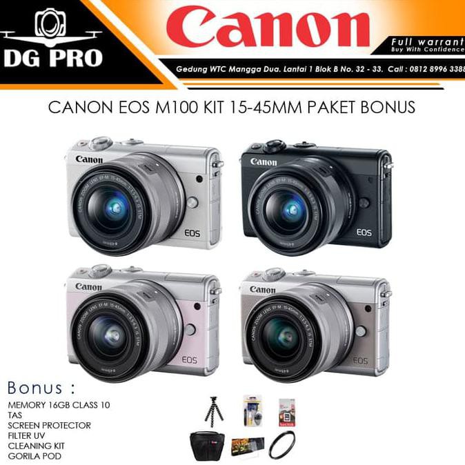 CANON EOS M100 KIT 15-45MM PAKET BONUS - KAMERA CANON MIRRORLESS PROMO