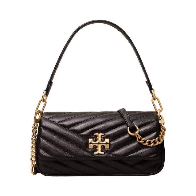 Tory Burch 85229 Kira Chevron Small Flap Shoulder Bag Sycamore Black