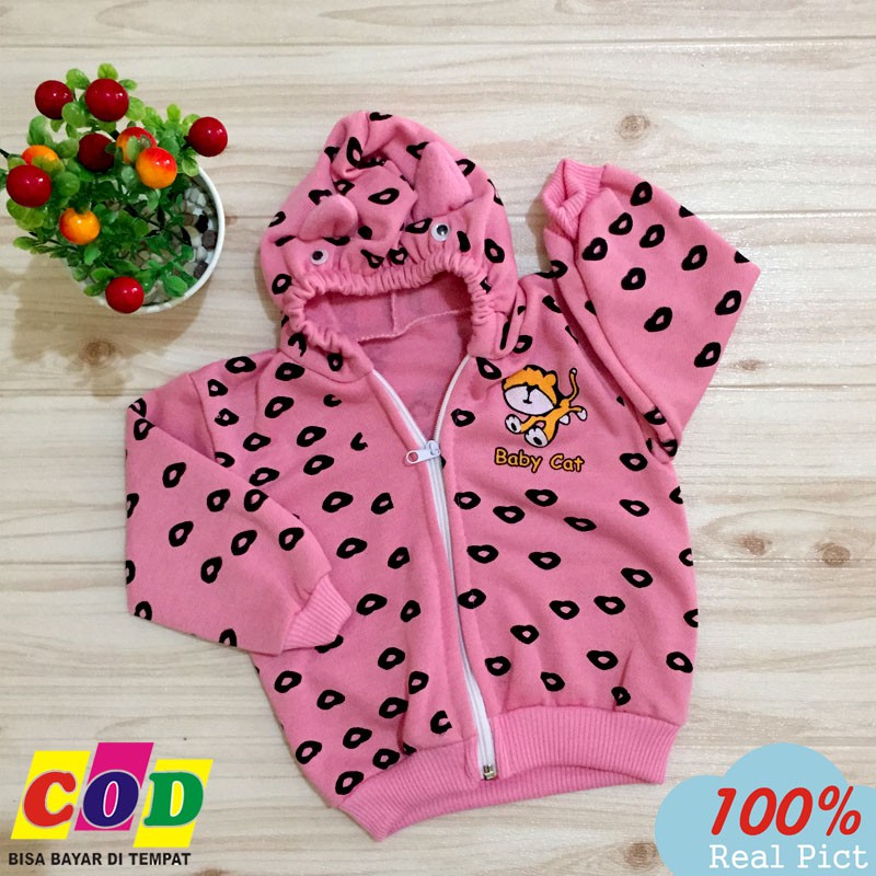 Jaket Bayi Bahan Sweater Mantel Bayi Hangat Kupluk Kuping Anak Usia 0-6 Bulan Almeera Baby and Kids