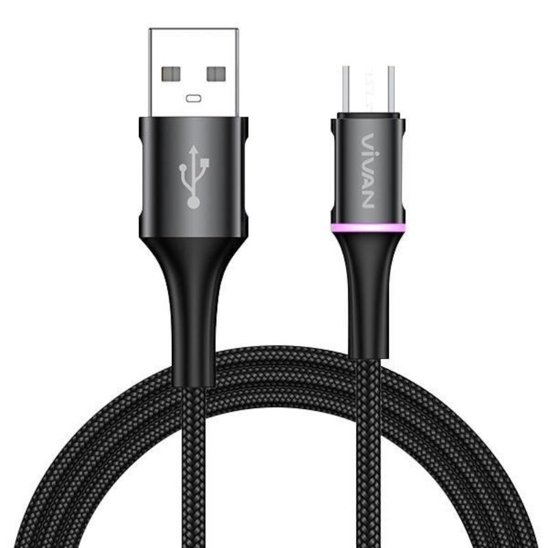 ORIGINAL VIVAN KABEL DATA USB TYPE C QUICK CHARGE 3A 100cm COLOUR LED LIGHT DATA CABLE ANDROID V-DC