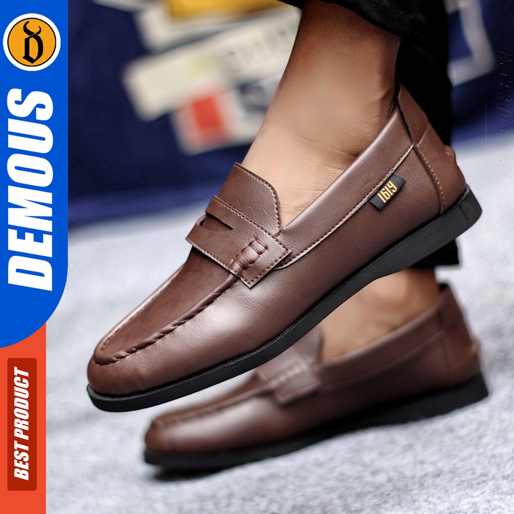 Sepatu Slip On Pria Sepatu Casual Pria Kulit Pu Kerja Kantor Kuliah Kondangan Sepatu Slop Pria Sepatu Hitam Pria DEMOUS PENNY