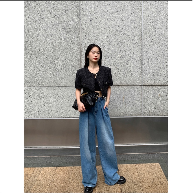 Celana Panjang Jeans Highwaist Biru laut Wanita Korean