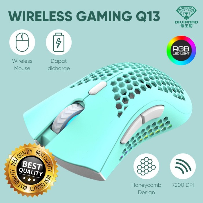 Divipard Mouse Wireless Gaming Charging Honey Comb Q13 RGB Mode 7200