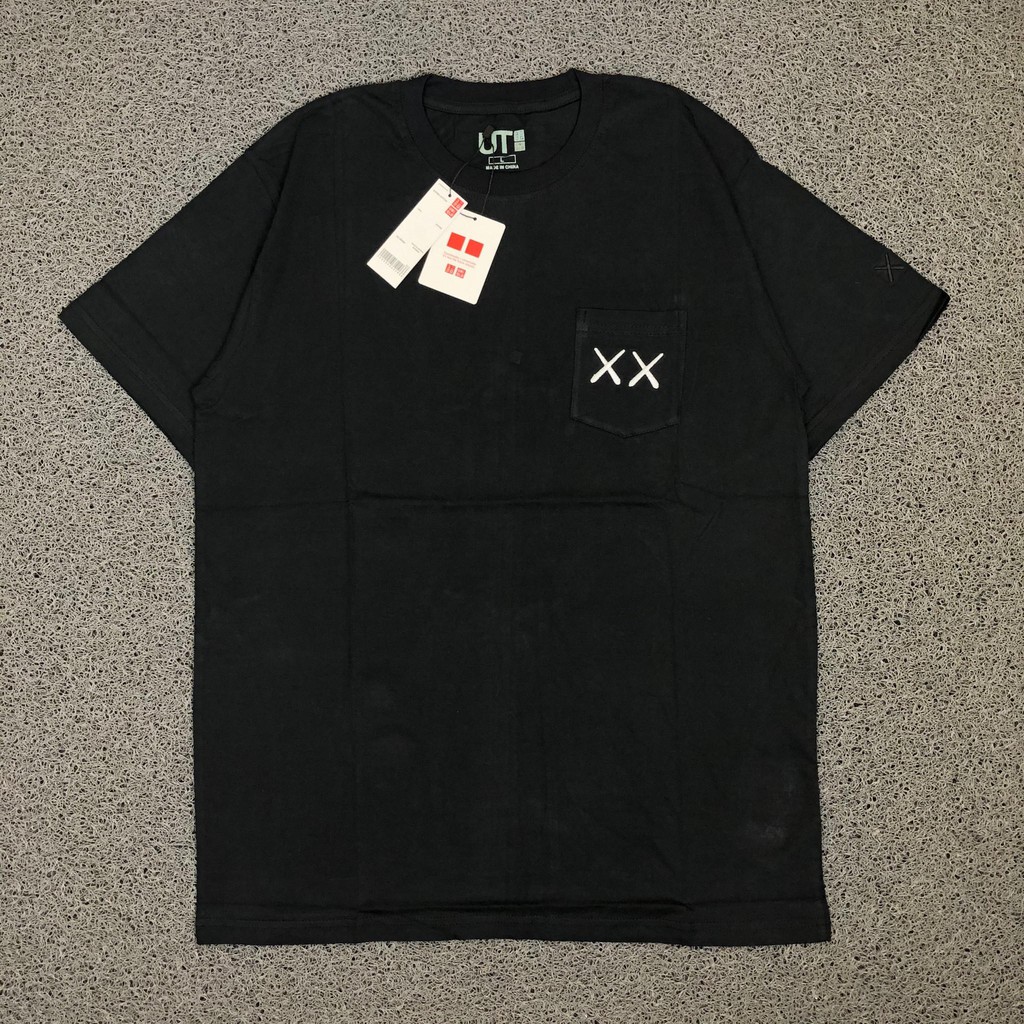 Kaws x Uniqlo x Sesame Street XX Pocket Black Tee T-Shirt Kaos